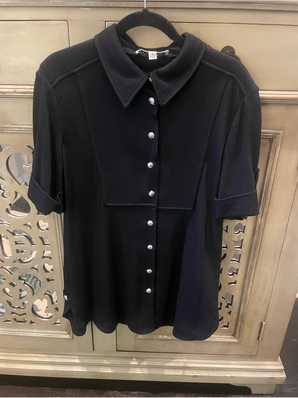St John Collection Black Short-Sleeve Button Front Women’s Top